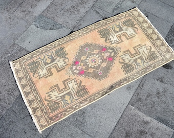 Bohemian rug, Vintage rug, Orange Turkish rug, Frontdoor rug, Small rug, Doormat, Aztec rug, 1.7 x 3.4 Ft Handknotted rug, Carpet, Zd7072