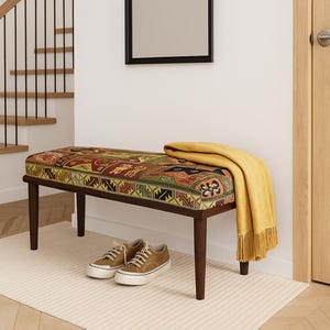 Turkish bench, Turkish rug bench, Decorative bench, Ottoman bench, Bedroom bench, Bedroom ottoman bench, Boho bench, Handmade bench,