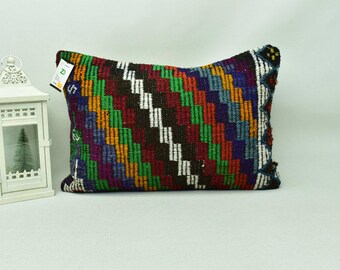 Handcraft kilim pillow case, Anatolian kilim pillow, Sofa pillow, Boho pillow, Lumbar kilim pillow, 16x24 bohemian pillow cover, code 4087