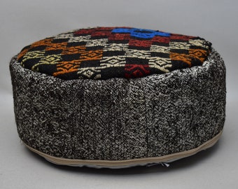 Handmade pouf, Vintage pouf, Home decor Kilim pouff, 20x20x10 inches Ottoman pouf, Floor pillow cover, Decorative Bohemian pouffe, code 605