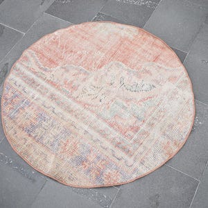 Bohemian Circle rug, Vintage rug, Faded Turkish rug, Frontdoor rug, Round rug, Bathroom rug, Aztec rug, 3.2 x 3.2 Ft Small Area Rug, ZD8223