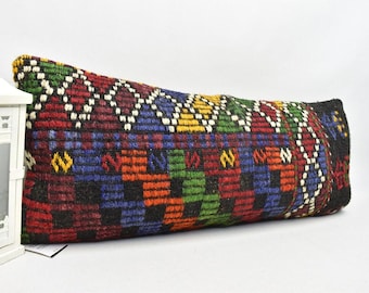 Home decor pillow, Lumbar pillow, Anatolian pillow, Long Size Boho decor pillow, Ethnic rug pillow, 14x36 Pillow cover, code 190
