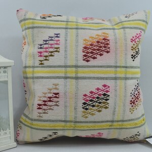 Rustic decor kilim pillow, Nomadic pillow, 18x18 Boho decor pillow, Tribal pillow, Home decor pillow, Handwoven wool pillow, Code 6525