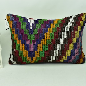 turkish kilim pillow / colorful kilim pillow / home decor 16x24 natural wool pillow / anatolian kilim pillow, pillow cushion cover code 4123