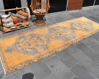 Turkish orange  rug, Vintage rug, Runner rug, Hallway decor, Bohemian rug, Wedding rug, Natural wool rug, 3.9 x 11.5 Ft Oushak rug ZDA0479