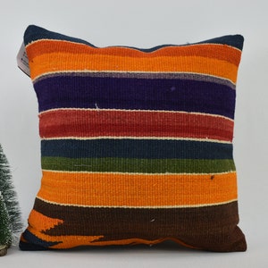 anatolian throw pillow / kilim pillow / 18x18 bohemian pillow / sofa pillow / handcraft couch pillow / natural wool pillow cover / code 5943