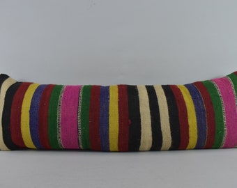 Turkish kilim pillow, Lumbar kilim pillow, Wool kilim pillow, Cozy pillow Handmade kilim pillow, Boho pillow 16x48 pillow cover, code 902