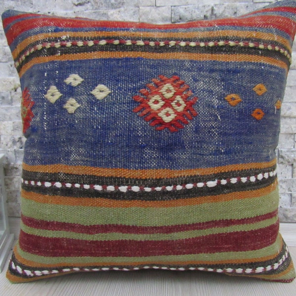 16 x 16 vegetable dyed kilim cushion needle embroidery rare old kilim rug kilim pillow decorative bedding pillow boho pillow turkish pillow