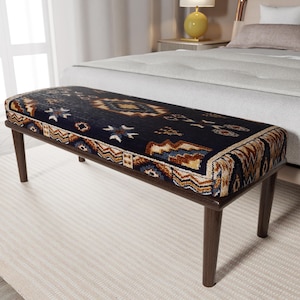 Decorative bench, Turkish bench, Ottoman bench, Bedroom bench, Bedroom ottoman bench, Turkish rug bench, Boho bench, Oriental bench,