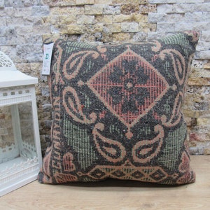 ethnic kilim pillow / boho pillow / turkish pillow / decorative pillow / handmade pillow / tribal pillow / 16x16 pillow cover / code 8195