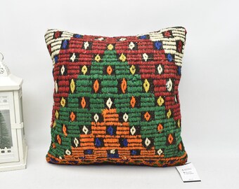 kilim pillow cover / patio decor pillow / 18x18 home decor / antique pillow / organic pillow / christmas gift / cushion cover / code 3374