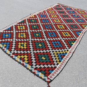 Vintage rug, Handmade kilim rug, Boho rug, Turkish rug, Home decor rug, Aztec rug, Wool rug 5.6 x 10.4 Ft Large rug Natural rug Kilim ZD3391