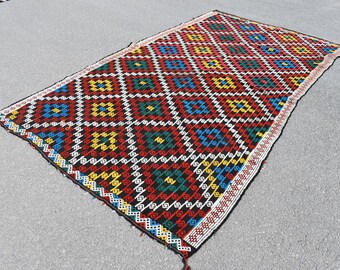 Vintage rug, Handmade kilim rug, Boho rug, Turkish rug, Home decor rug, Aztec rug, Wool rug 5.6 x 10.4 Ft Large rug Natural rug Kilim ZD3391