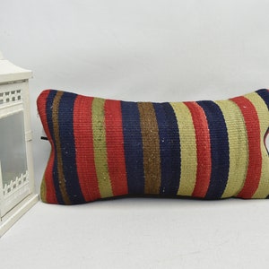 boho decor / throw pillow / lumbar kilim pillow / decorative pillow /  turkish pillow / armchair pillow / 10x20 pillow cover / code 2450