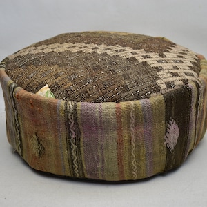 Round pouf, Turkish kilim pouf, Handwoven kilim pouf, Floor pouf, Moroccan pouf, Decorative Pouffe, Beanbag, 20x20 height 10 inches code 567