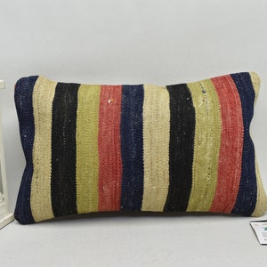 rustic lumbar kilim pillow cover / turkish pillow / striped pillow / home decor / decorative pillow / 12x20 kilim pillow cover / code 4241