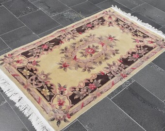 Turkish small rug, Vintage doormat rug, Bath mat, Handmade rug, Wool rug, Organic rug, 3 x 5.5 Ft, Bohemian rug, Bathroom decor, Zd4534