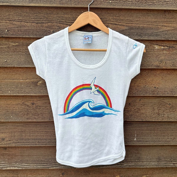 Vintage 70s T-shirt, Ocean Pacific Clothing, Ocean Lover Gift, Beach Lover T-shirt, Rainbow Shirt, Rare Find Clothes, Surfer Girl Gift