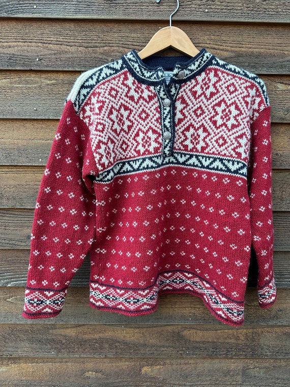 Vintage Ski Sweater, Winter Clothing, Red Wool Sw… - image 2