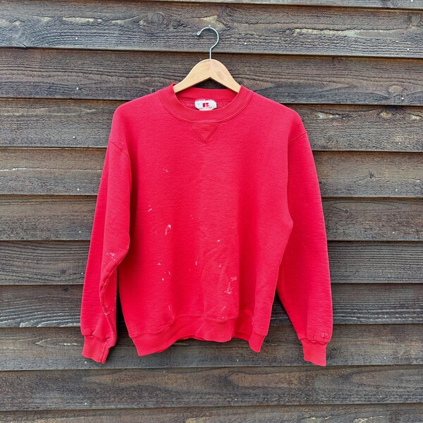 Vintage Sweatshirt, Oversized Sweatshirt Women, 70s Shirt, Red Sweatshirt, Distressed Clothing, USA Made, Made in America, Rare Find