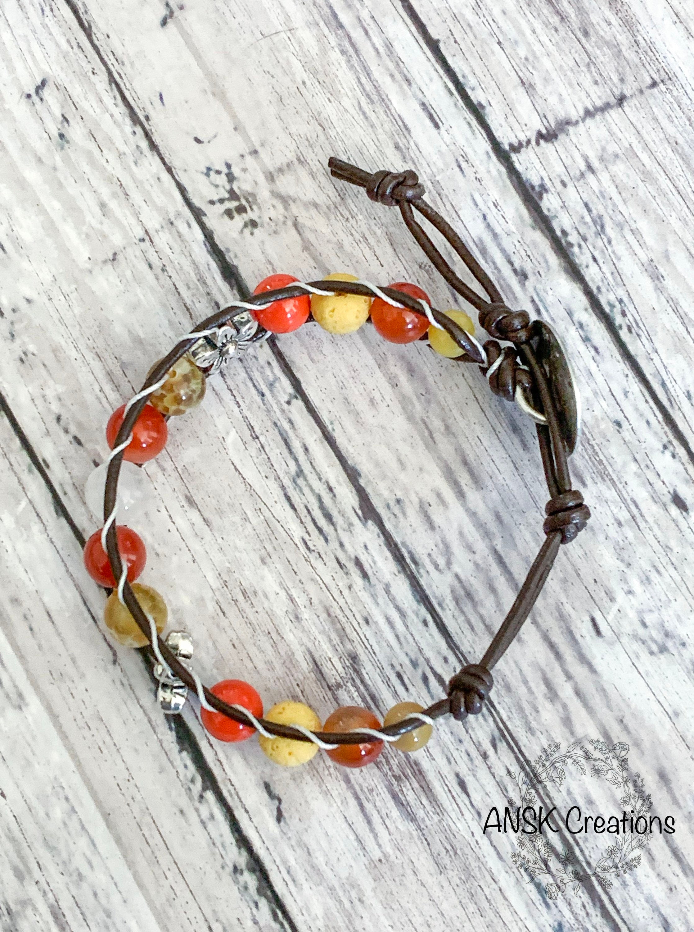 Orange and Yellow Flower Bracelet, Sunflower Essential Oil Bracelet, Gift for Her, Summer Time ...