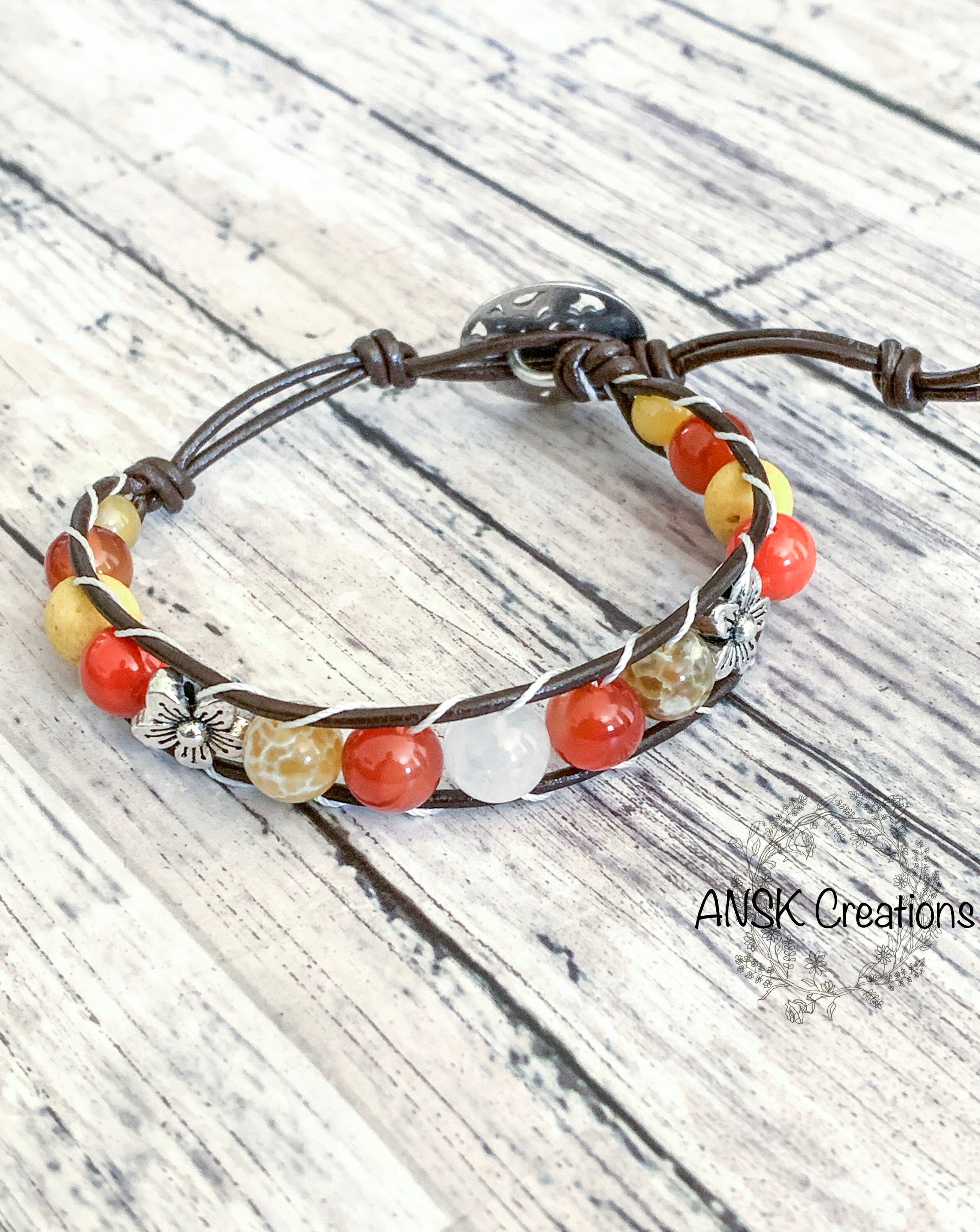 Orange and Yellow Flower Bracelet, Sunflower Essential Oil Bracelet, Gift for Her, Summer Time ...