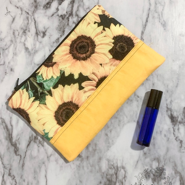 Sunflower Zipper Bag, Essential Oil Case, Zipper Bag With Pockets, Essential Oil Bag, Roller Bottle Zipper Bag, Essential oil sunflower