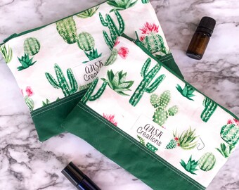 Cactus Zipper Bag, Cacti Essential Oil Case, Boho Accessory Bag, Cactus Pouch, Cactus Lipstick and Accessory Pouch