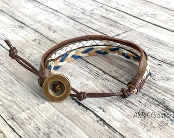 Unisex Brown Leather Wrap Bracelet: Adjustable Cuff Design