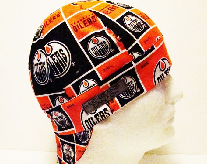 Edmonton Oilers NHL Canadian Hockey welders cap hard hat liner reversible beanie skull cap construction tradesman gas fitter biker