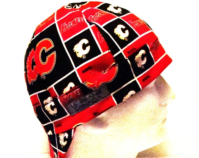 Calgary Flames NHL Canadian Hockey welders cap hard hat liner reversible beanie skull cap construction tradesman gas fitter biker