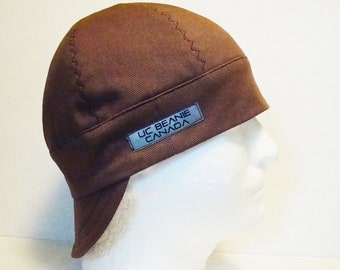 Brown Work Canvas Heavy Duty welders cap hard hat liner reversible beanie skull cap construction tradesman gasfitter biker