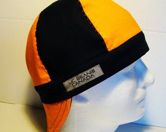 Orange and Navy welders cap hard hat liner reversible beanie skull cap construction tradesman  gasfitter biker