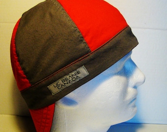 Red and Grey welders cap hard hat liner reversible beanie skull cap construction tradesman gasfitter biker