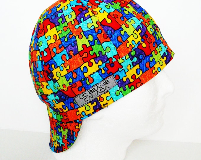 Puzzle Pieces welders cap hard hat liner reversible beanie skull cap construction tradesman gasfitter biker