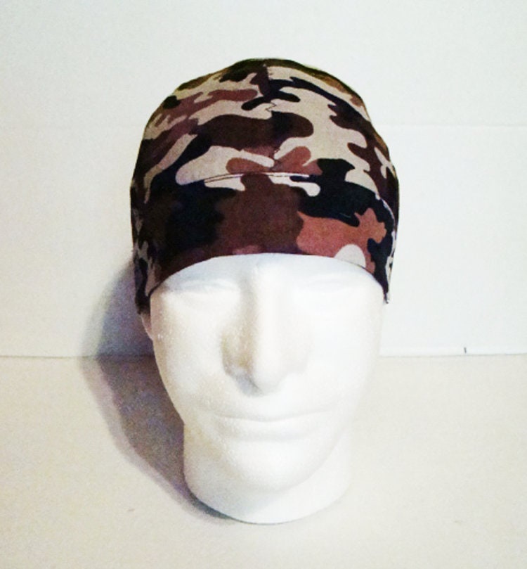 Brown Camo welders cap hard hat liner reversible beanie skull cap construction tradesman