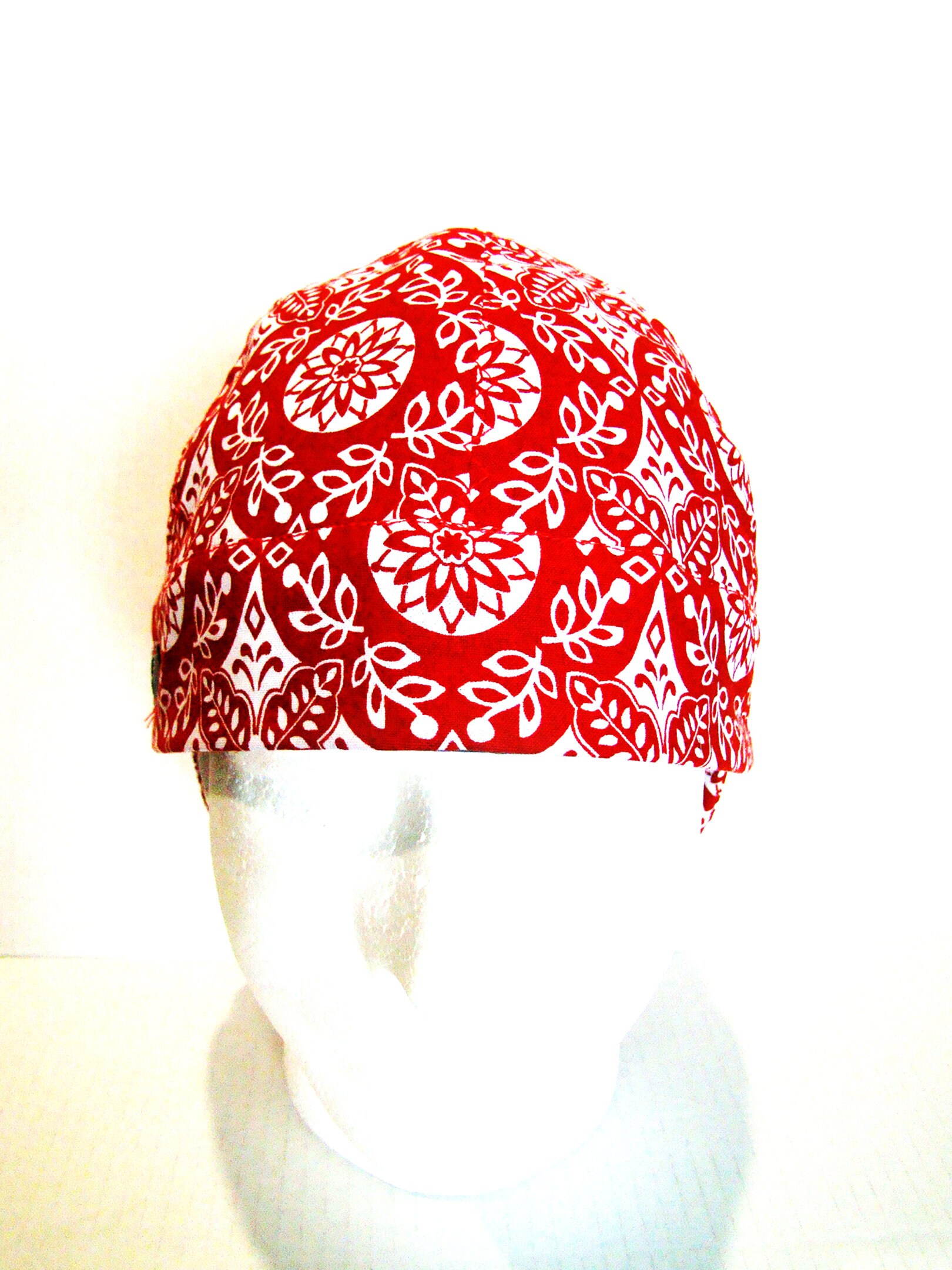 Red Bandanna welders cap hard hat liner reversible beanie skull cap