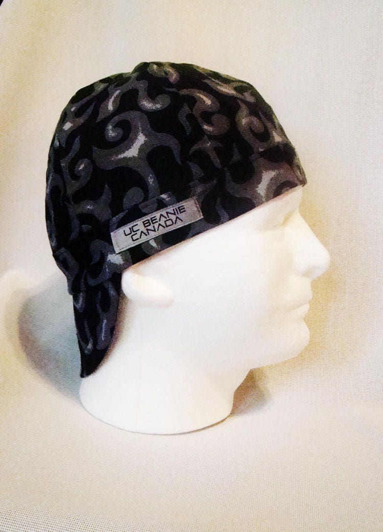 Flames grey welders cap hard hat liner reversible beanie skull cap