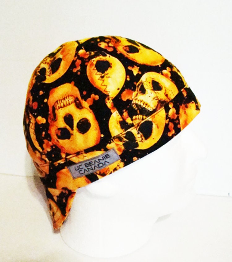 Orange Skulls welders cap hard hat liner reversible beanie skull cap