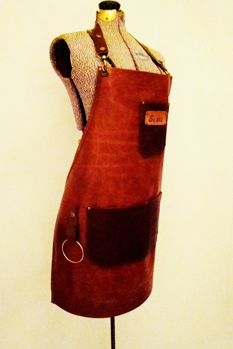 Leather Work shop Apron, Personalized, Made in Canada. Butcher