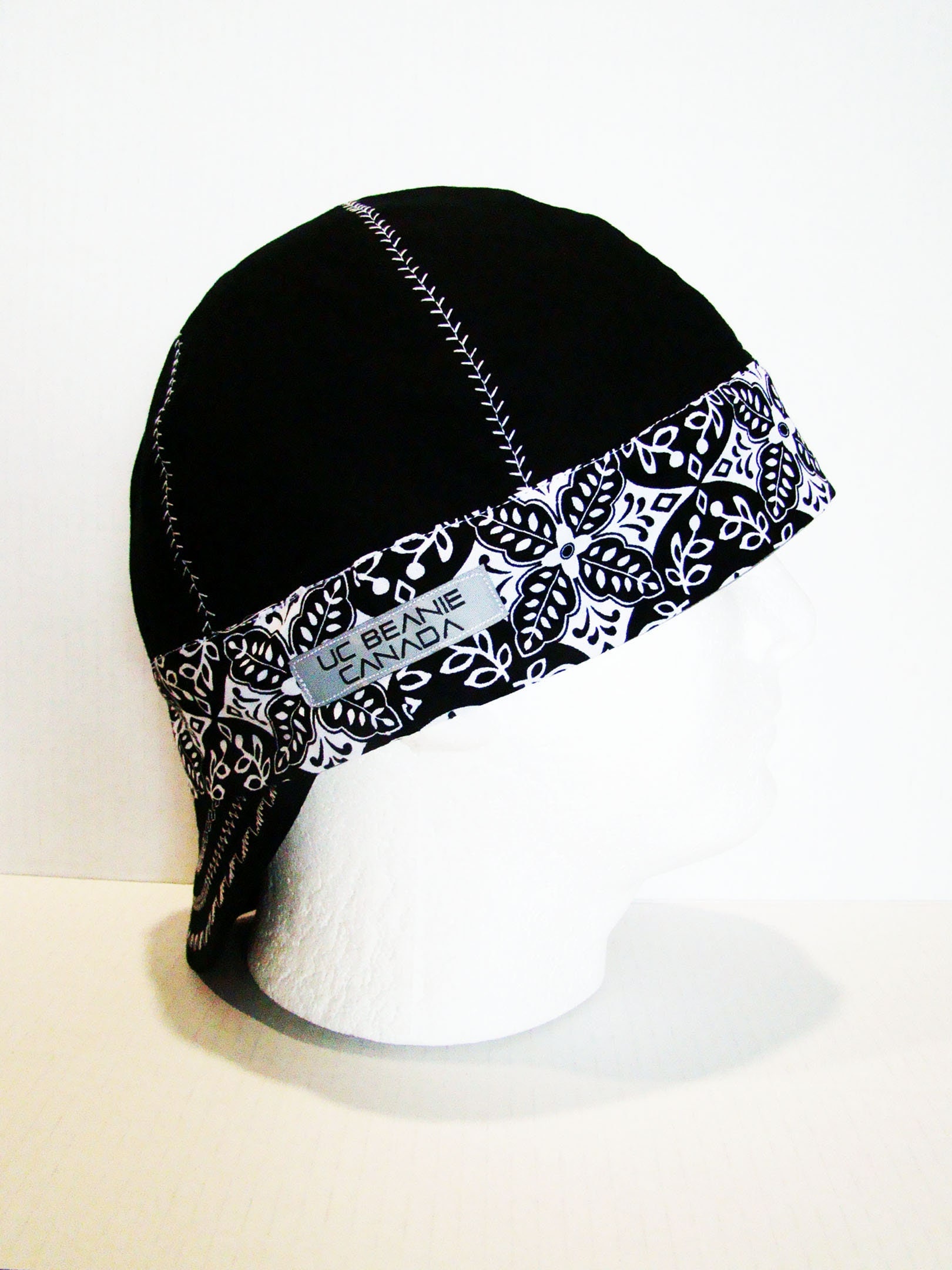 Black Bandanna band/deco stitch welders cap hard hat liner reversible