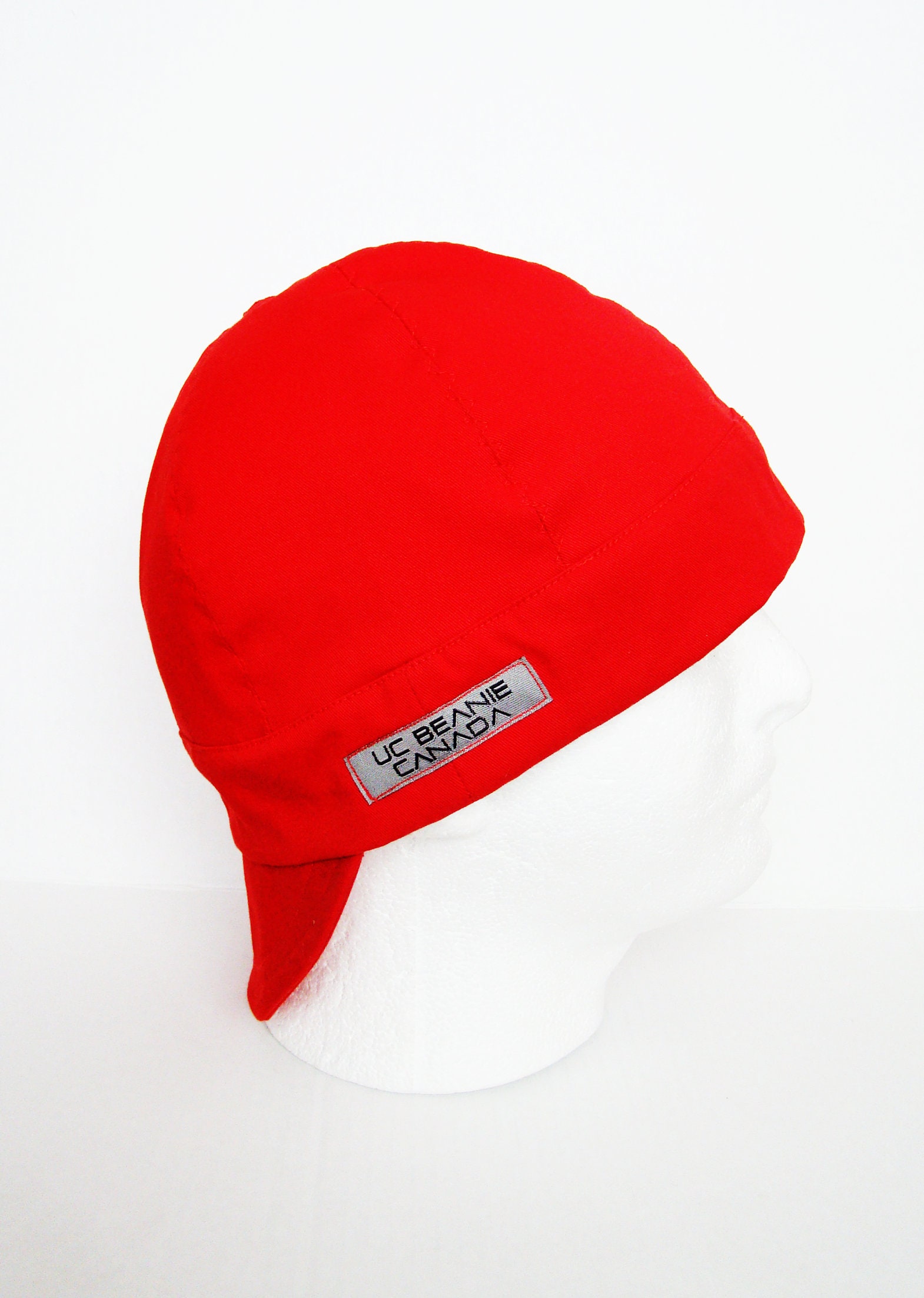 Red Canvas Heavy Duty welders cap hard hat liner reversible beanie