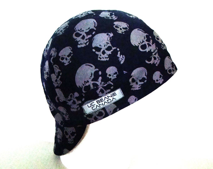 Blue Skulls welders cap hard hat liner reversible beanie skull cap construction tradesman gasfitter biker