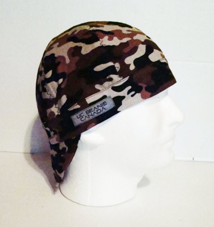 Brown Camo welders cap hard hat liner reversible beanie skull cap