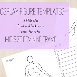 Cosplay and Fashion Figure Template, Cosplay Planner, Fashion Design, Front and Back View, Room For Notes, Size Inclusive, Male and Female.