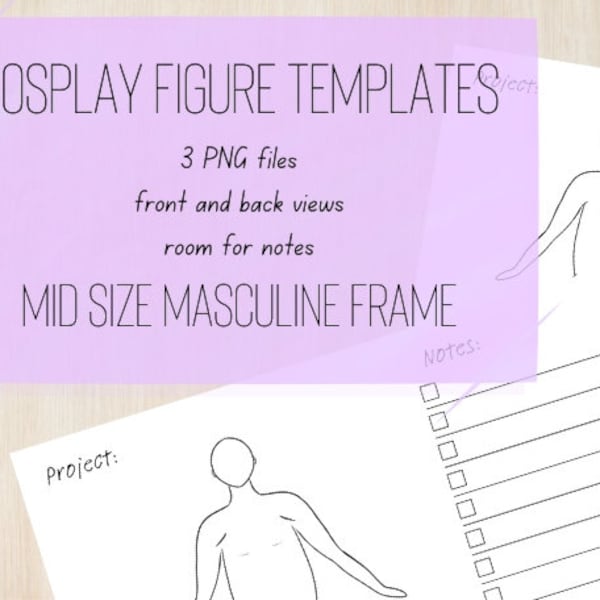 Cosplay and Fashion Figure Template, Cosplay Planner, Fashion Design, Front and Back View, Room For Notes, Size Inclusive, Male and Female.