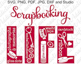 Scrapbooking Life svg, png, dxf, pdf, jpg et fichiers coupés en studio pour Silhouette Cricut, Scrapbook svg, design pour T-shirts, sacs, etc.