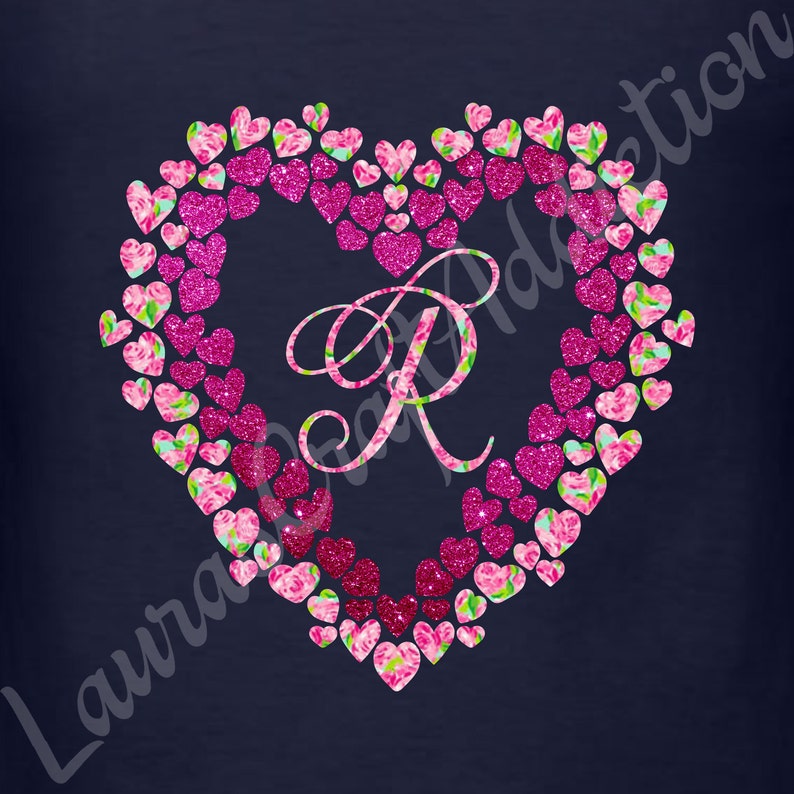 Download Wreath of Hearts Monogram svg dxf pdf cut files for | Etsy