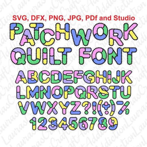 Patchwork Quilting Font svg, dxf, pdf, png, jpg and Studio cut files for Cricut, Silhouette, Quilt alphabet, quilting lettering, quilt svg,