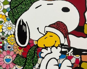 DEATH NYC Snoopy Peanuts Christmas Happy Flowers, Signed and
